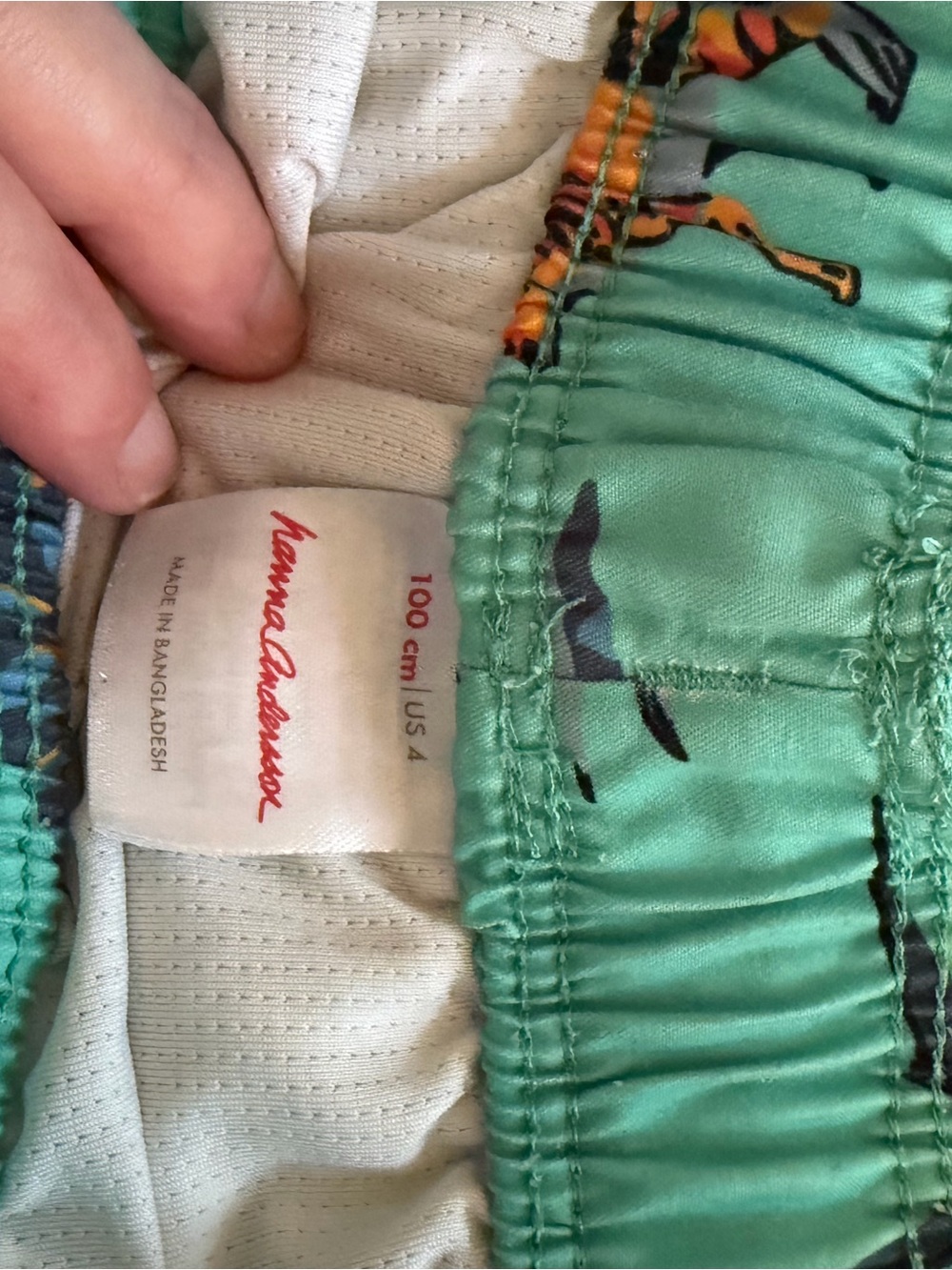 Hanna Andersson Mint Green Swim Trunks with Animal Print